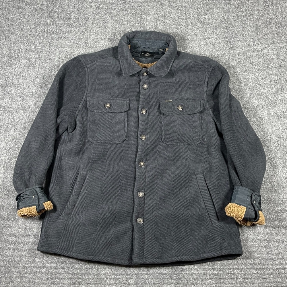 7 Diamonds Generation Sherpa Shacket Button Down Layering Charcoal Size Large
